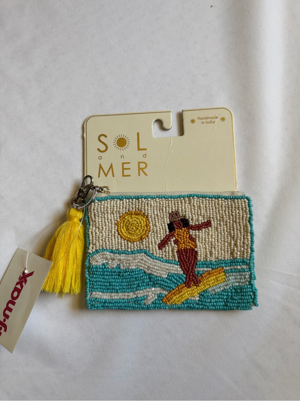 Beaded Surfer Wristlet Pouch - Yellow/Turquoise